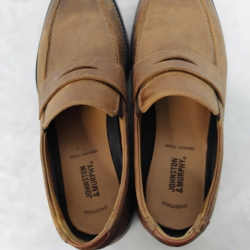 Johnston & Murphy McGuffey Penny Loafer Brown Leather Mens 8 M Sheepskin